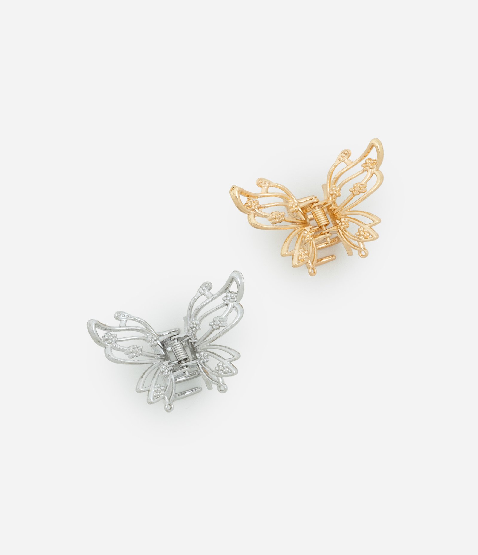 Kit 02 Piranhas de Cabelo em Metal com Formato de Borboleta Vazada Dourado/ Prata 1
