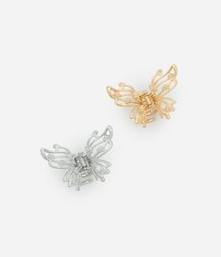 Kit 02 Piranhas de Cabelo em Metal com Formato de Borboleta Vazada