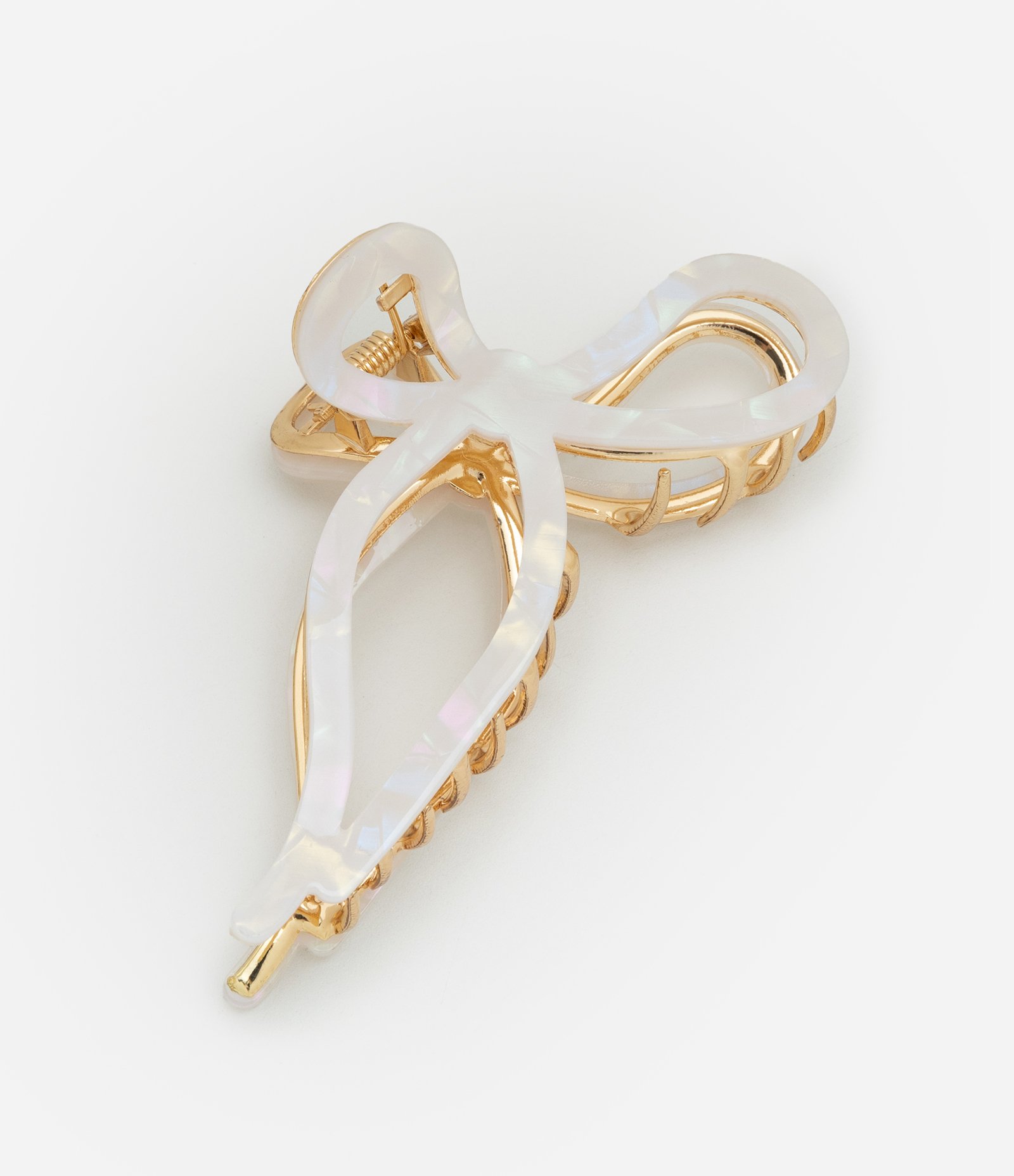 Piranha de Cabelo Lacinho em Plástico com Detalhe Resinado Off White/ Dourado 1