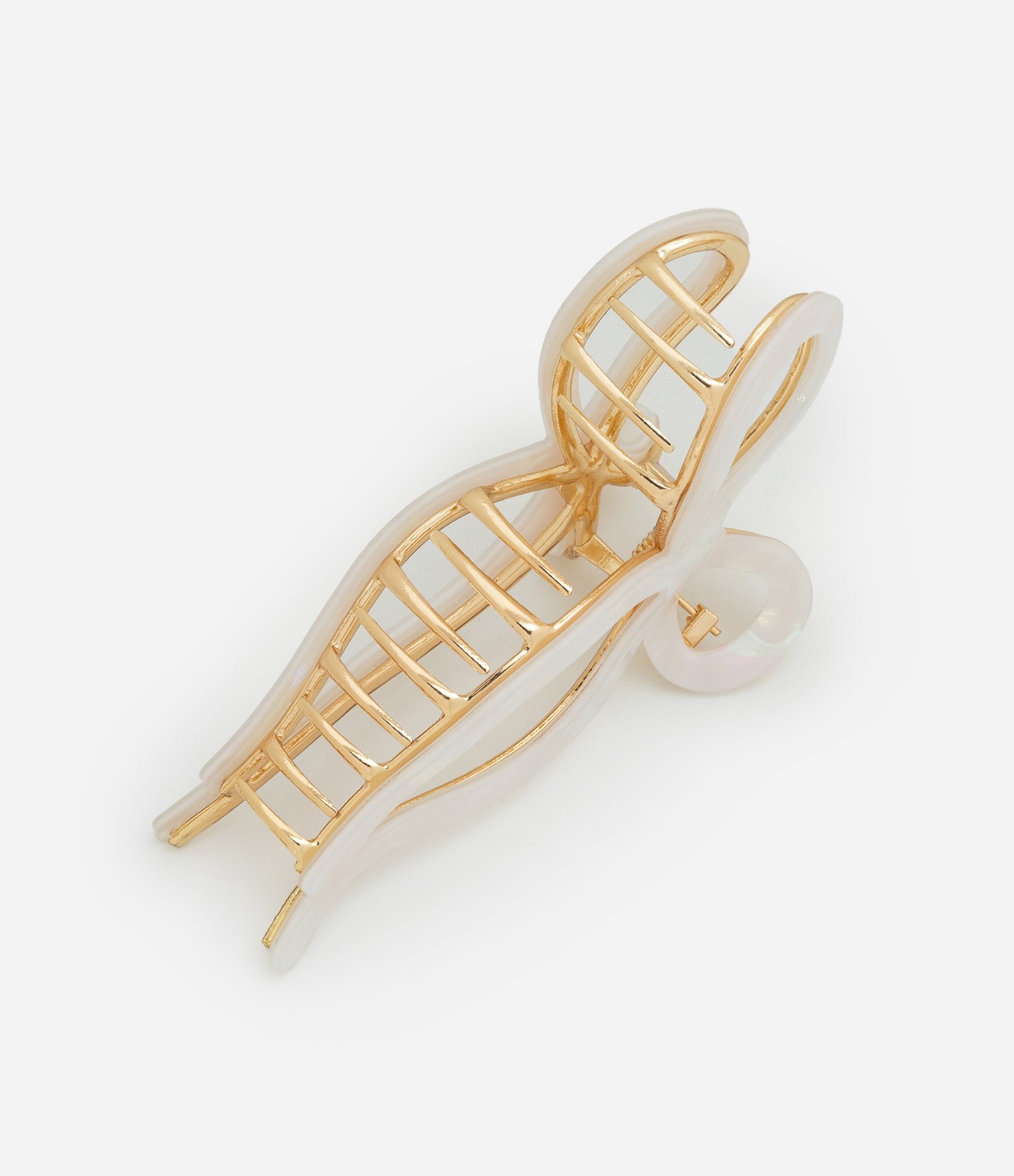 Piranha de Cabelo Lacinho em Plástico com Detalhe Resinado Off White/ Dourado 2