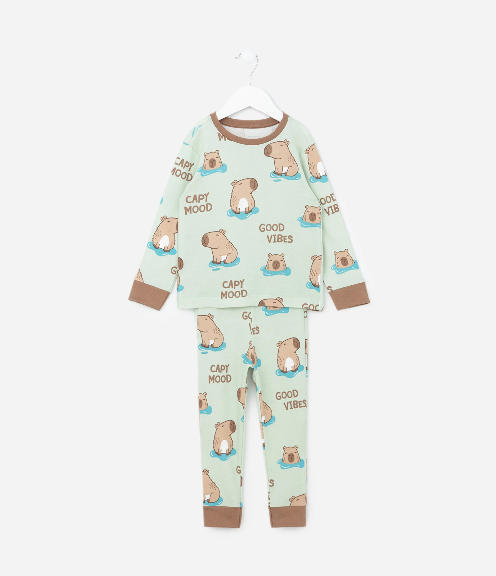 Pijama Infantil em Algodão com Estampa Capivarinhas - Tam 1 a 6 Anos Verde 1