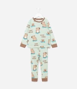 Pijama Infantil em Algodão com Estampa Capivarinhas - Tam 1 a 6 Anos