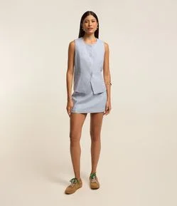 Saia Curta em Viscose e Linho com Bolsinhos