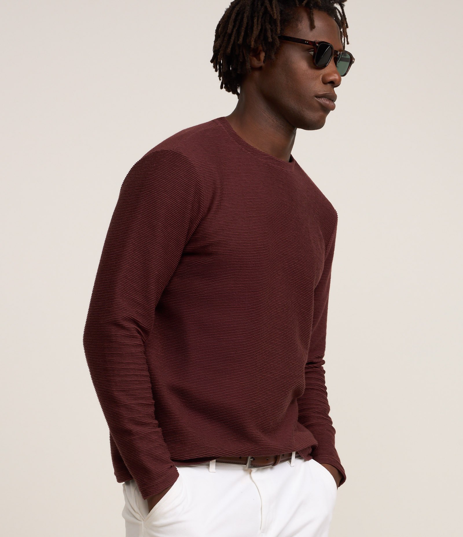 Camiseta com Textura Canelada Marrom Médio 1