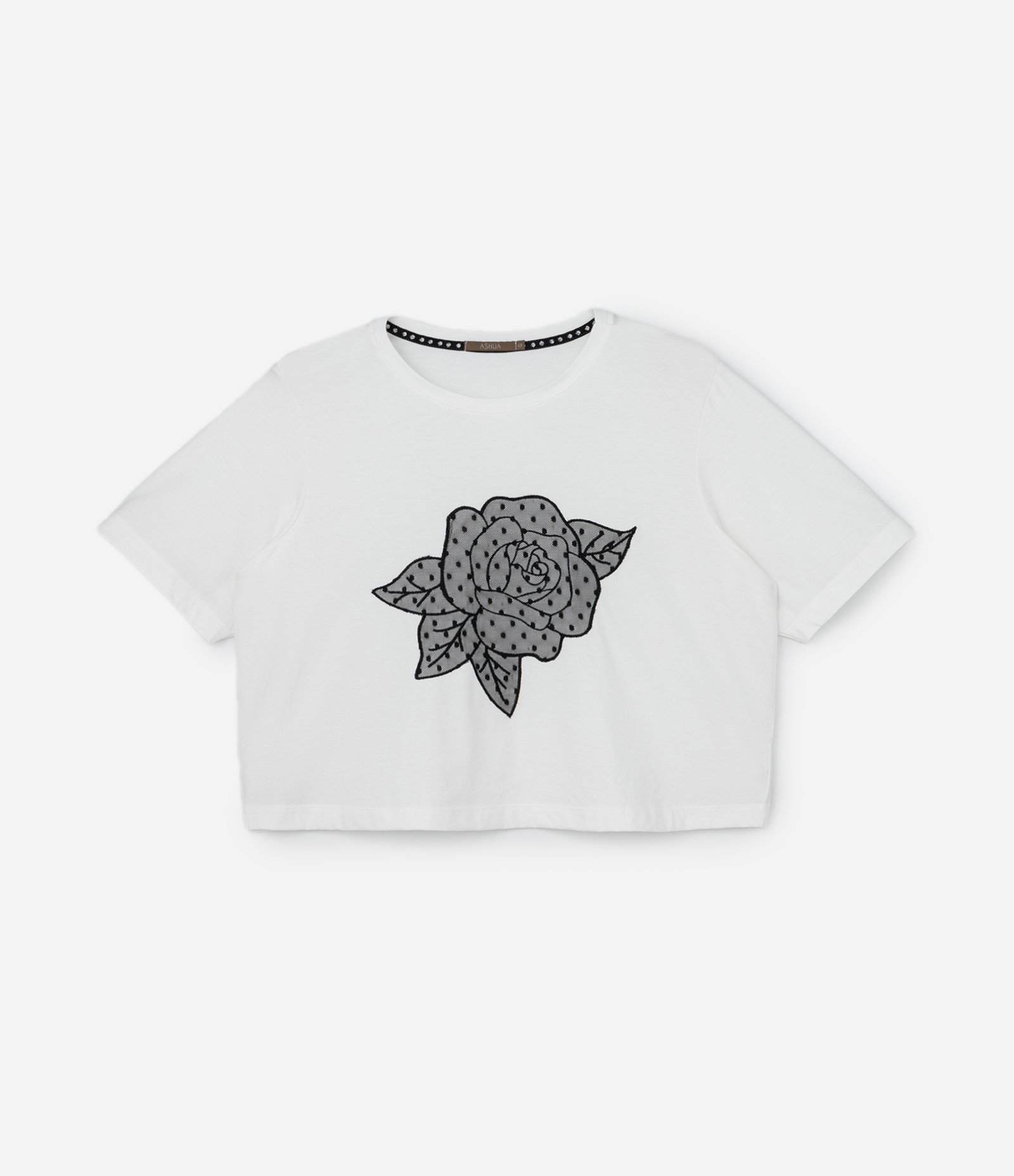 Blusa Boxy Bordada com Flor de Tule Curve & Plus Size Branco 4