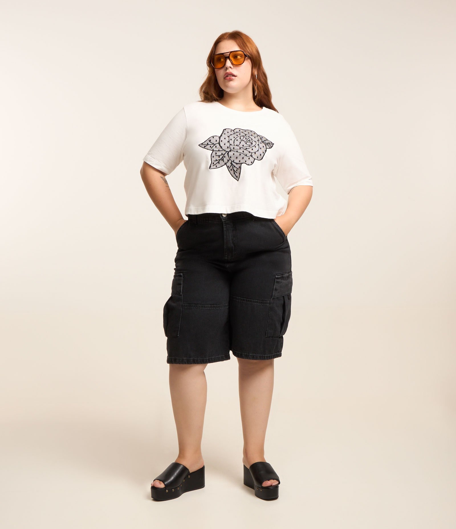 Blusa Boxy Bordada com Flor de Tule Curve & Plus Size Branco 2
