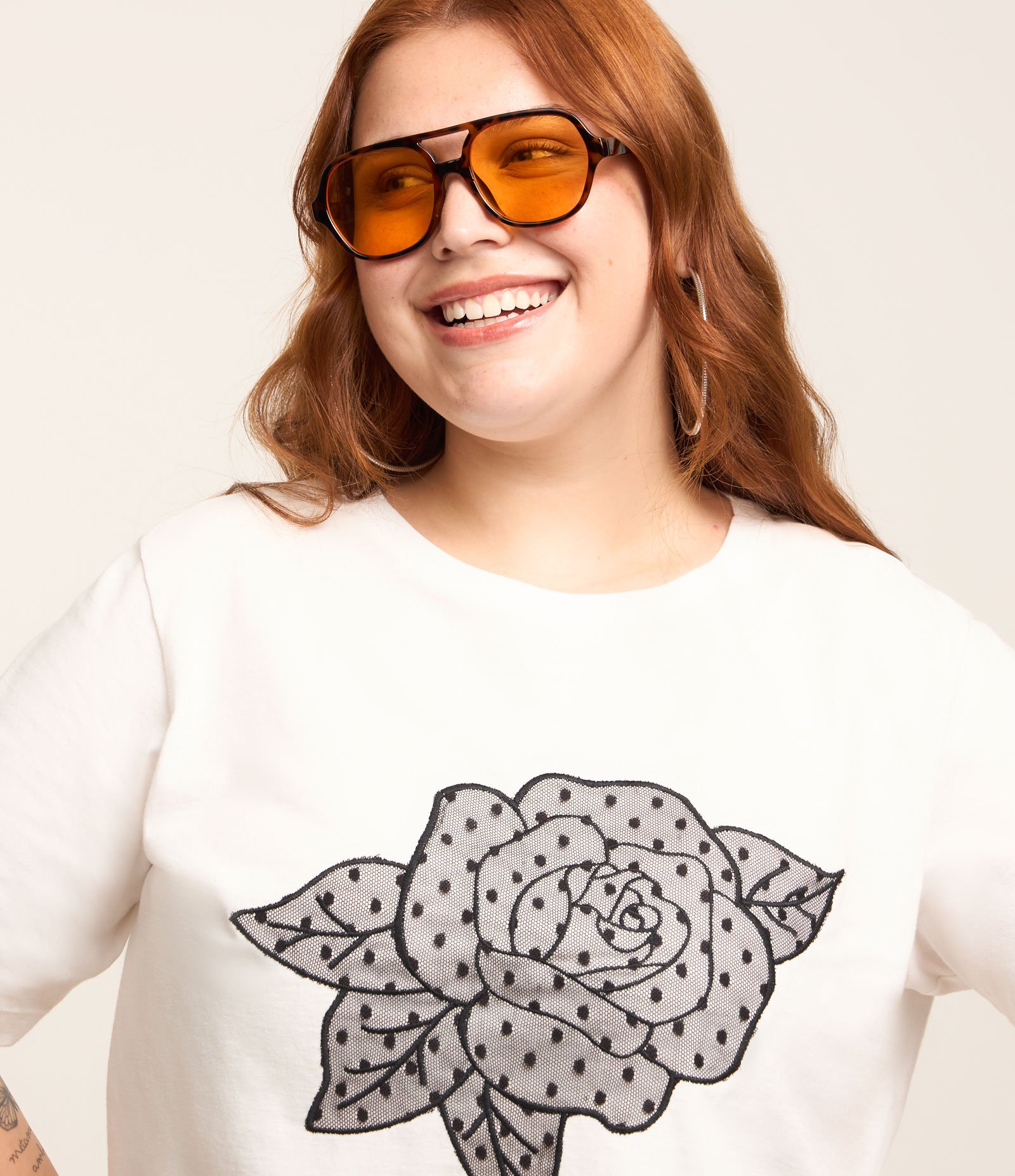 Blusa Boxy Bordada com Flor de Tule Curve & Plus Size Branco 3