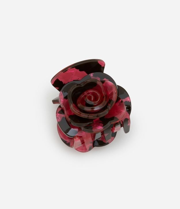 Piranha de Cabelo em Plástico com Formato Floral e Estampa Marmorizada