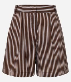Short Cintura Alta em Tricoline Listrado com Fio Tinto