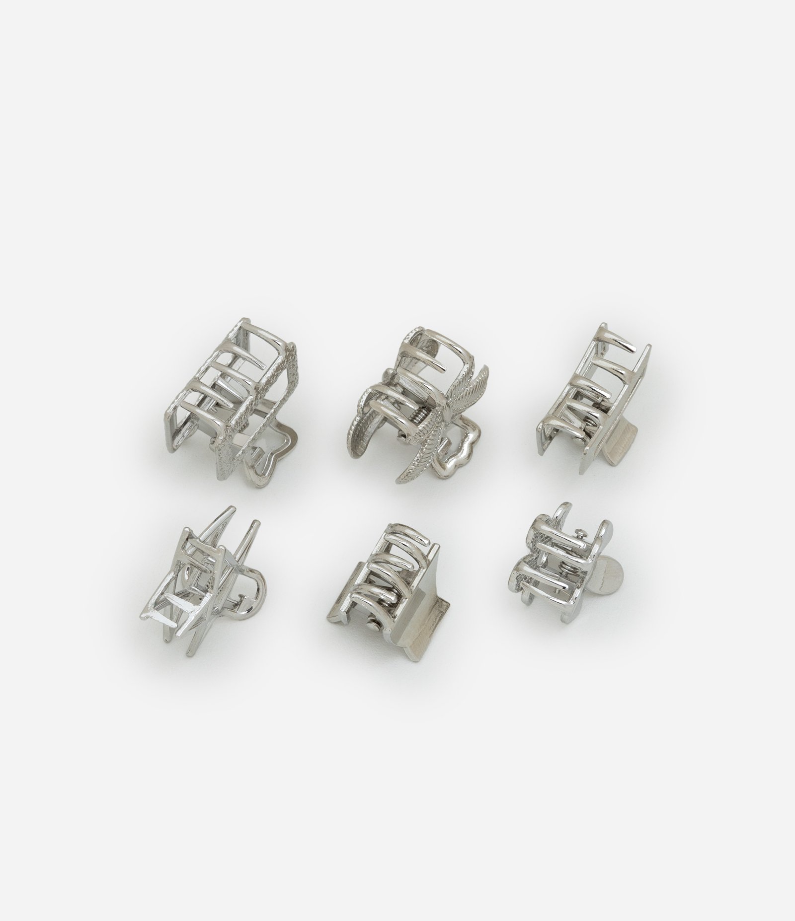 Kit 06 Mini Piranhas de Cabelo em Metal com Formatos Diversos Prata 2