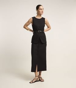 Saia em Linho com Botões Forrados Frontais