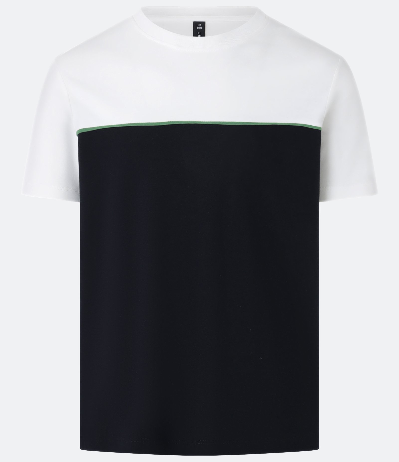Camiseta Slim em Algodão com Recorte e Friso Contrastante Branco/Preto/Verde 1