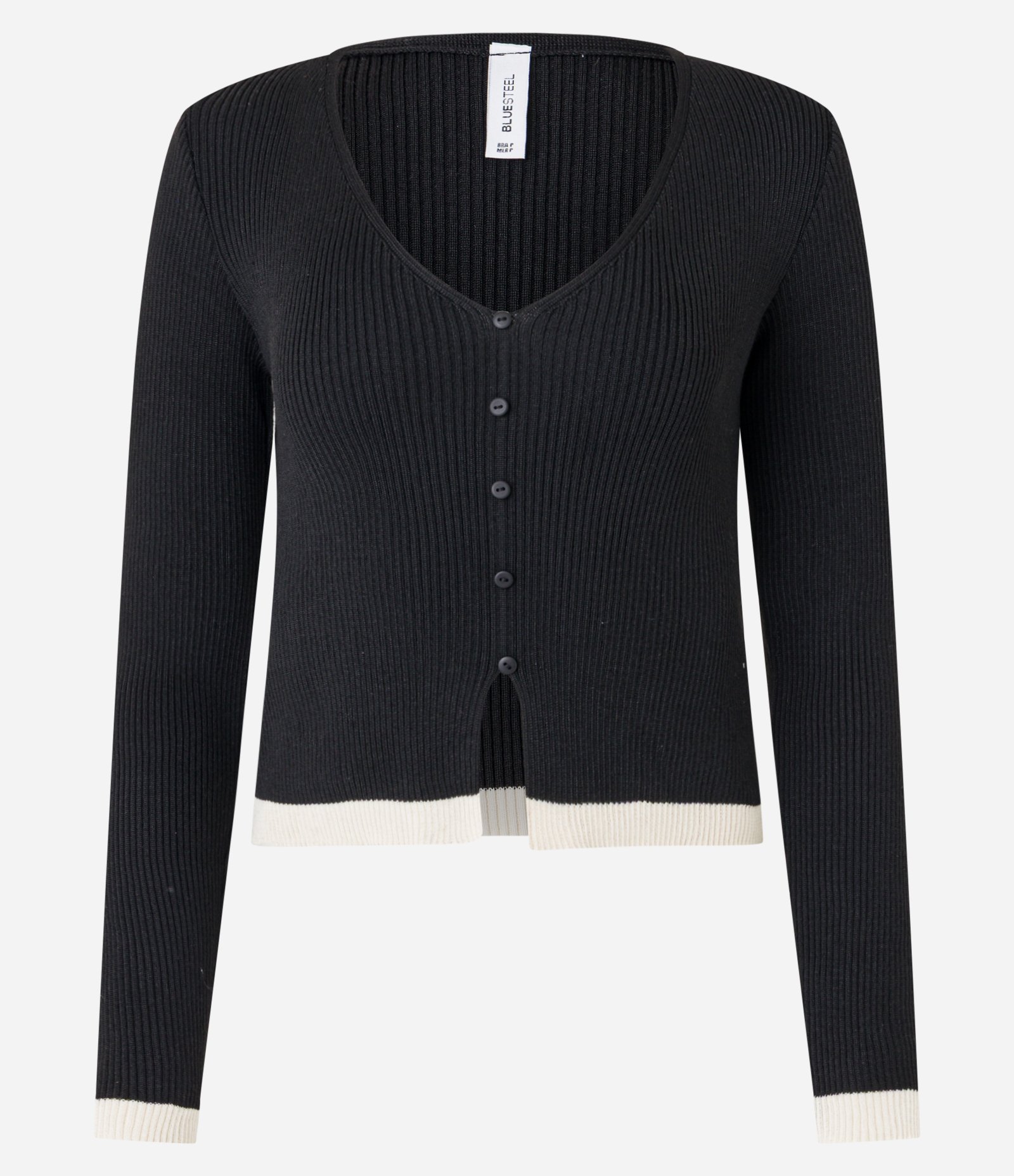 Blusa em Tricô com Botões e Babadinho Contrastante Preto 4