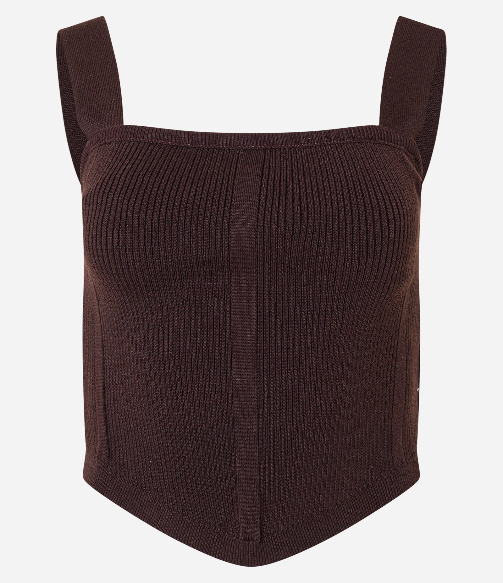 Blusa Corset em Tricô com Textura Canelada Marrom 4