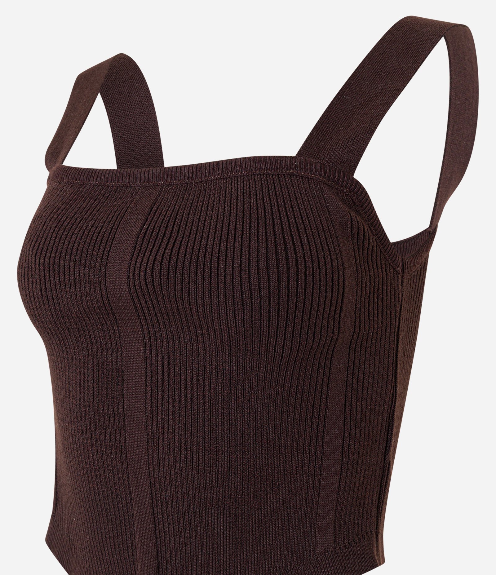 Blusa Corset em Tricô com Textura Canelada Marrom 5