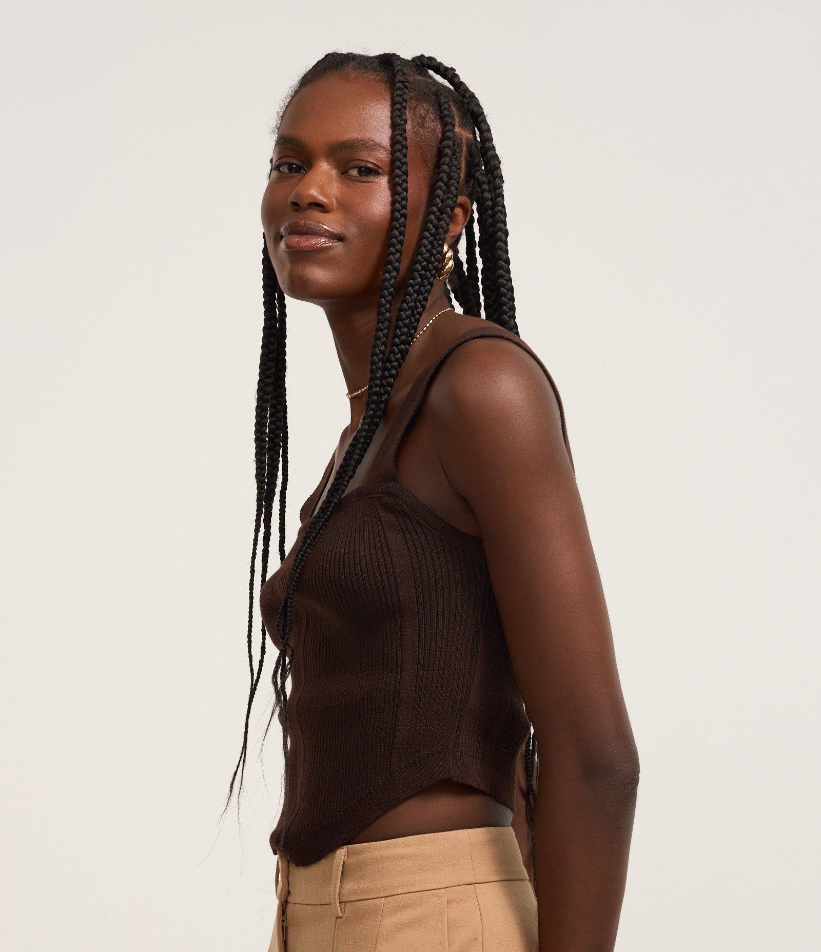 Blusa Corset em Tricô com Textura Canelada Marrom 1