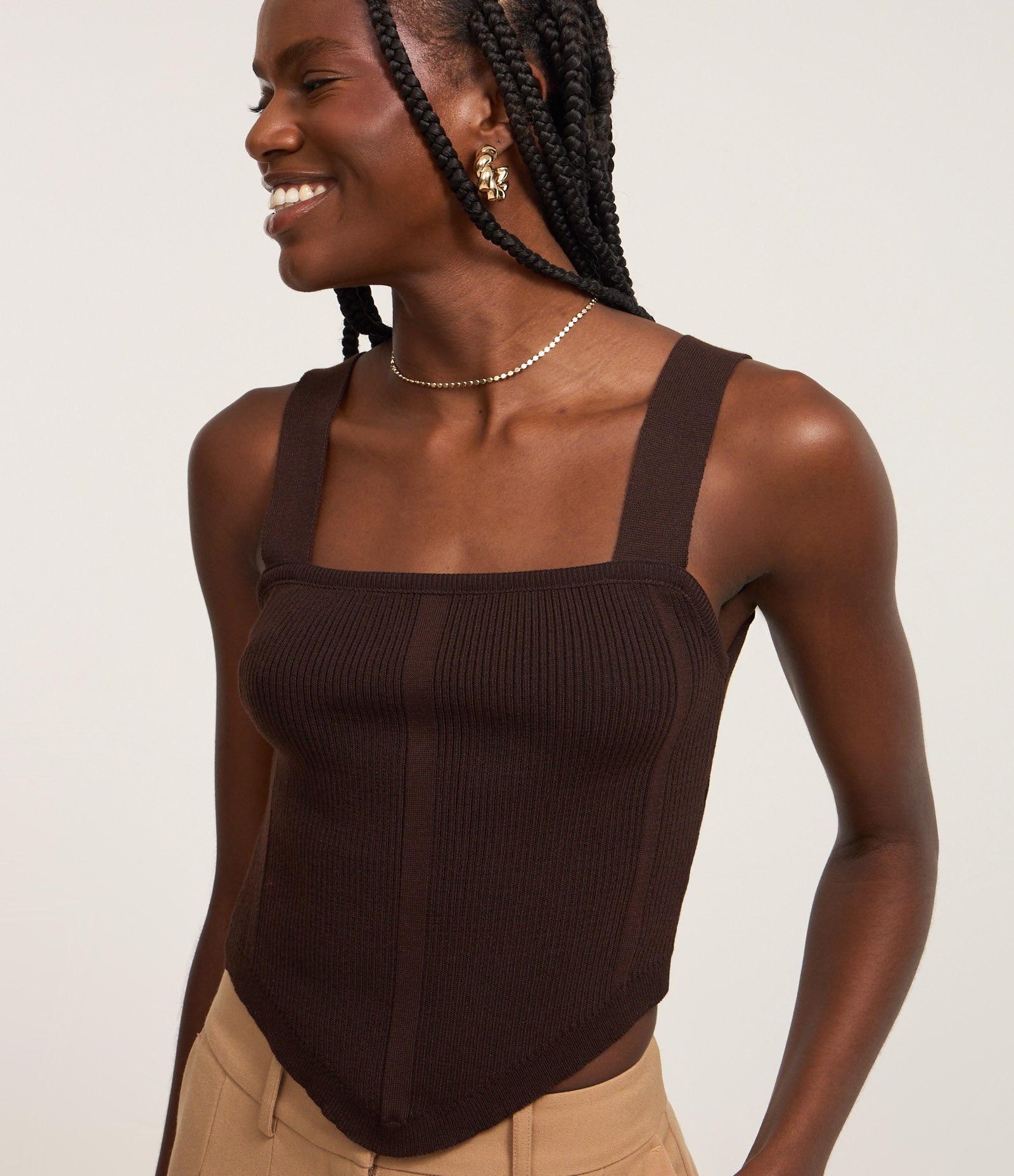 Blusa Corset em Tricô com Textura Canelada Marrom 3