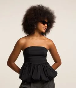 Blusa Balonê em Bengaline com Decote Tomara que Caia