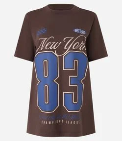 Camiseta Alongada em Algodão com Estampa New York 83
