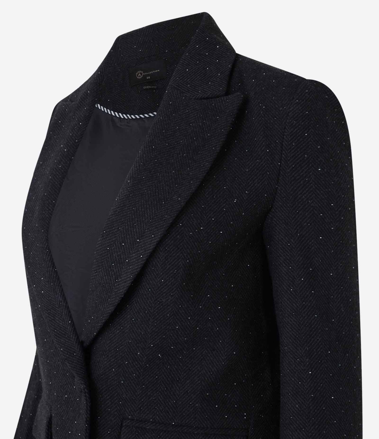 Blazer Oversized em Polivelour com Lapelas e Brilhos Preto 9