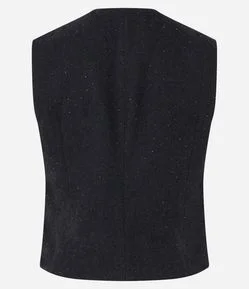 Colete em Polivelour com Botões Forrados e Brilho