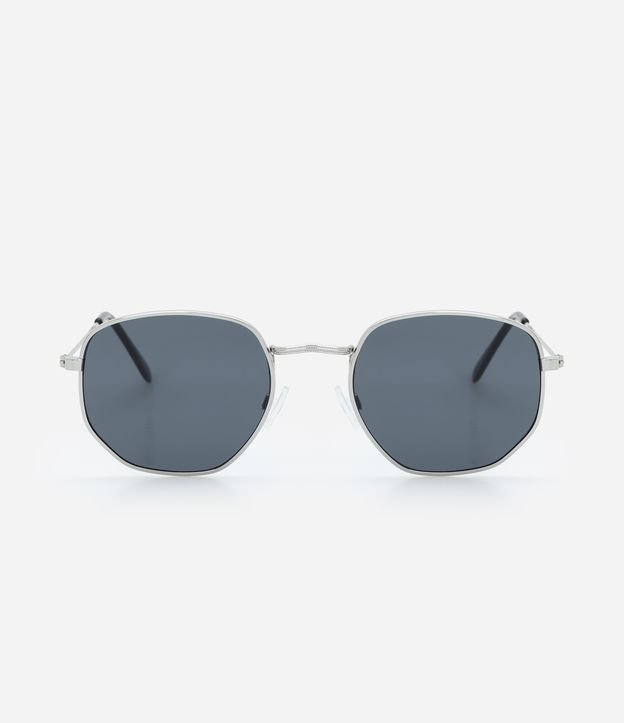 Óculos Quadrado em Metal com Lente Hexagonal Fumê