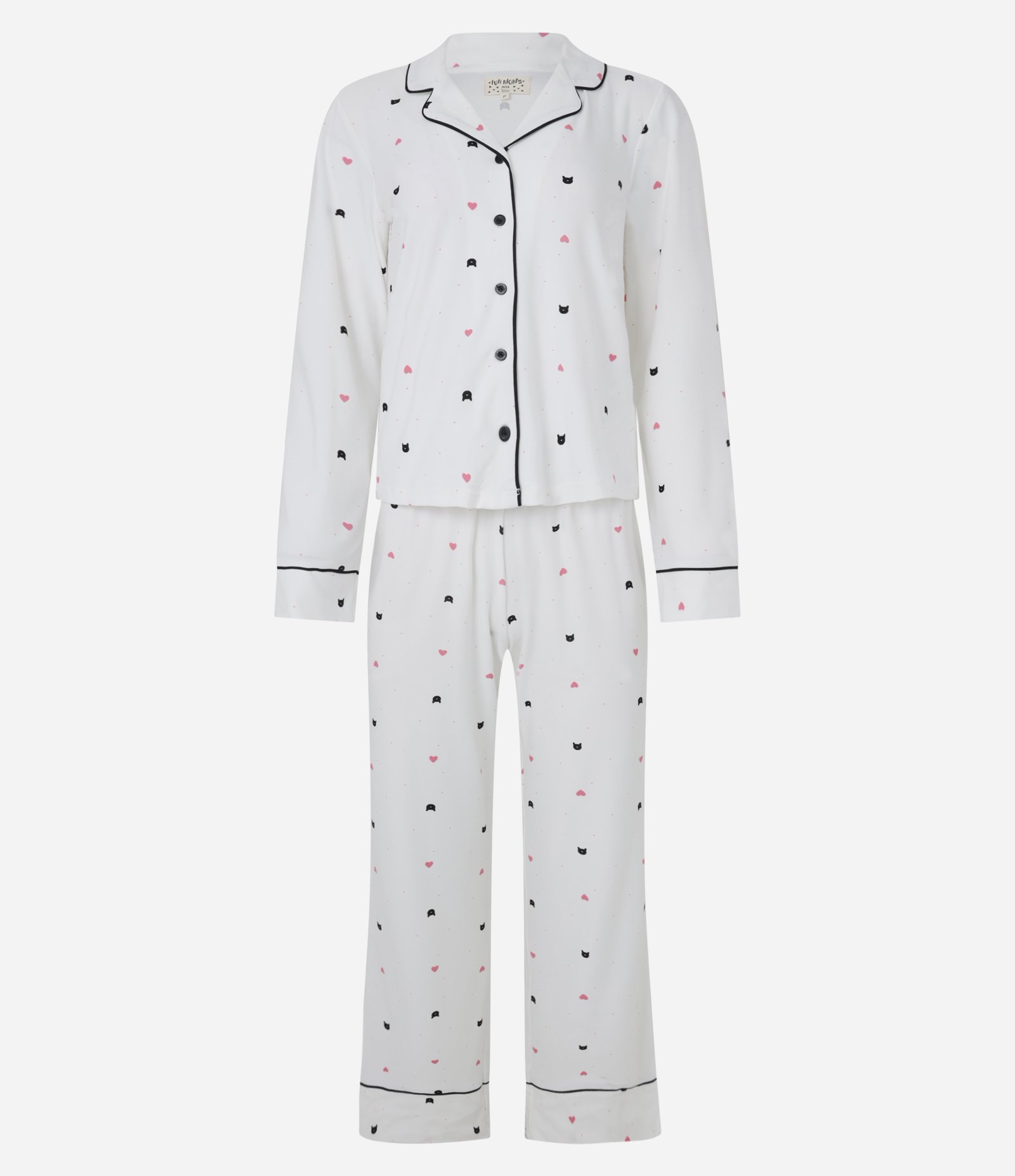 Pijama Americano Longo com Estampa de Gatinhos e Peach Touch Branco 5