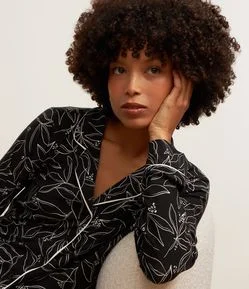 Pijama Americano Longo em Peach Touch Estampado de Folhagens