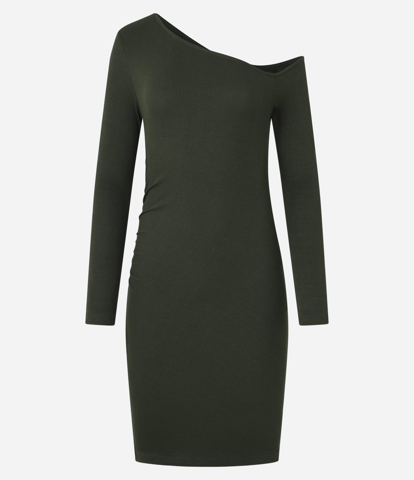 Vestido Curto Canelado com Decote Assimétrico Verde 5