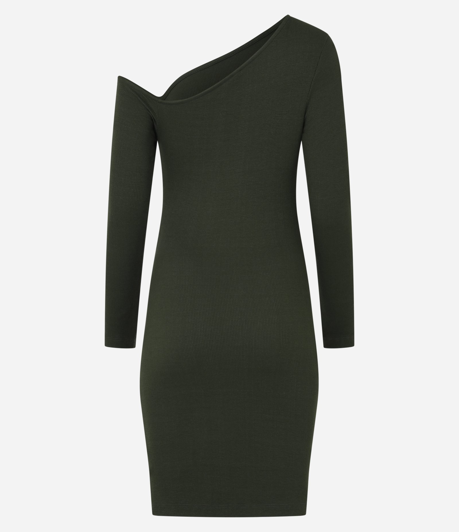 Vestido Curto Canelado com Decote Assimétrico Verde 7