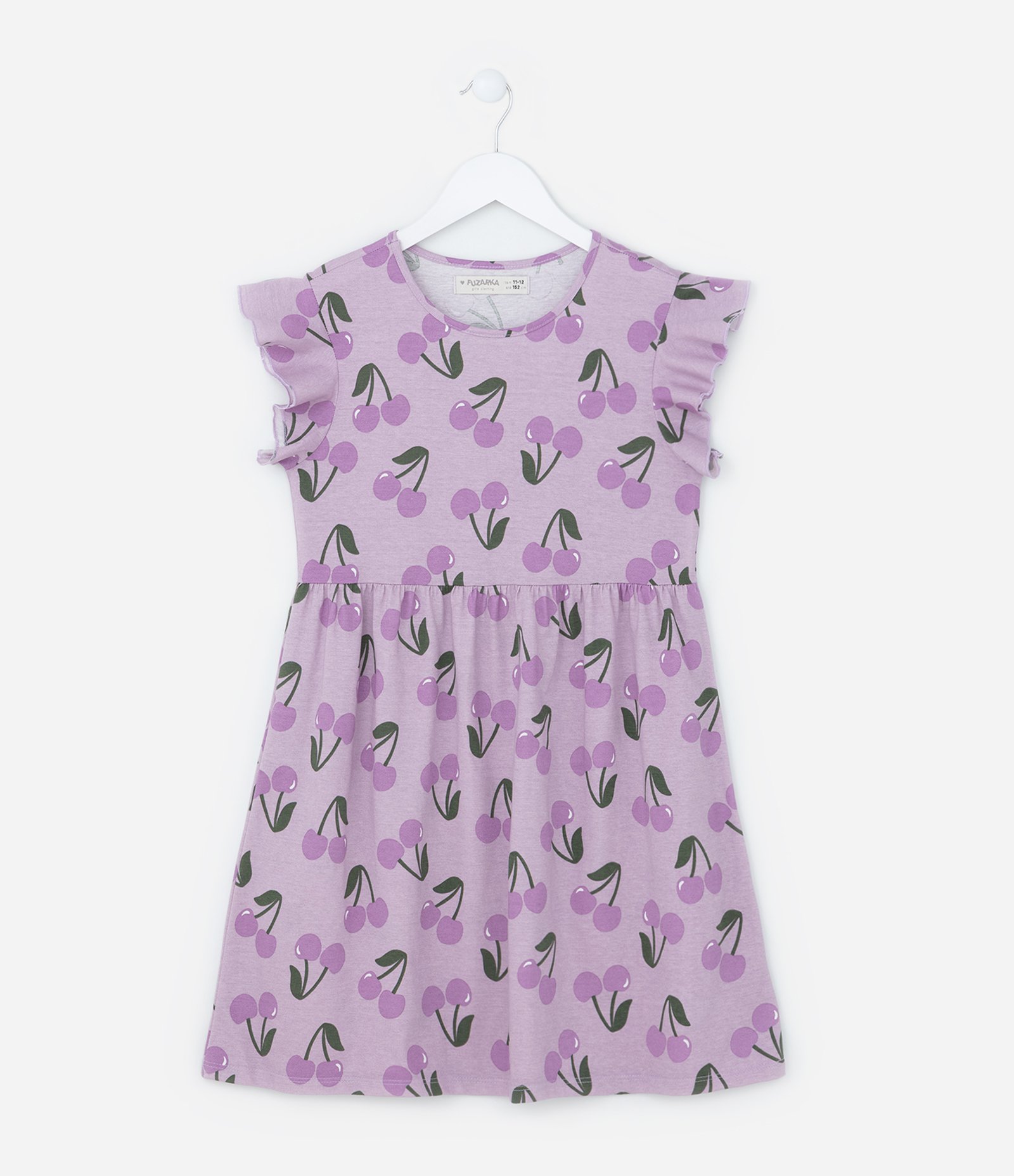 Vestido Infantil com Estampa de Cerejas e Babadinho - Tam 5 a 14 anos Roxo 1