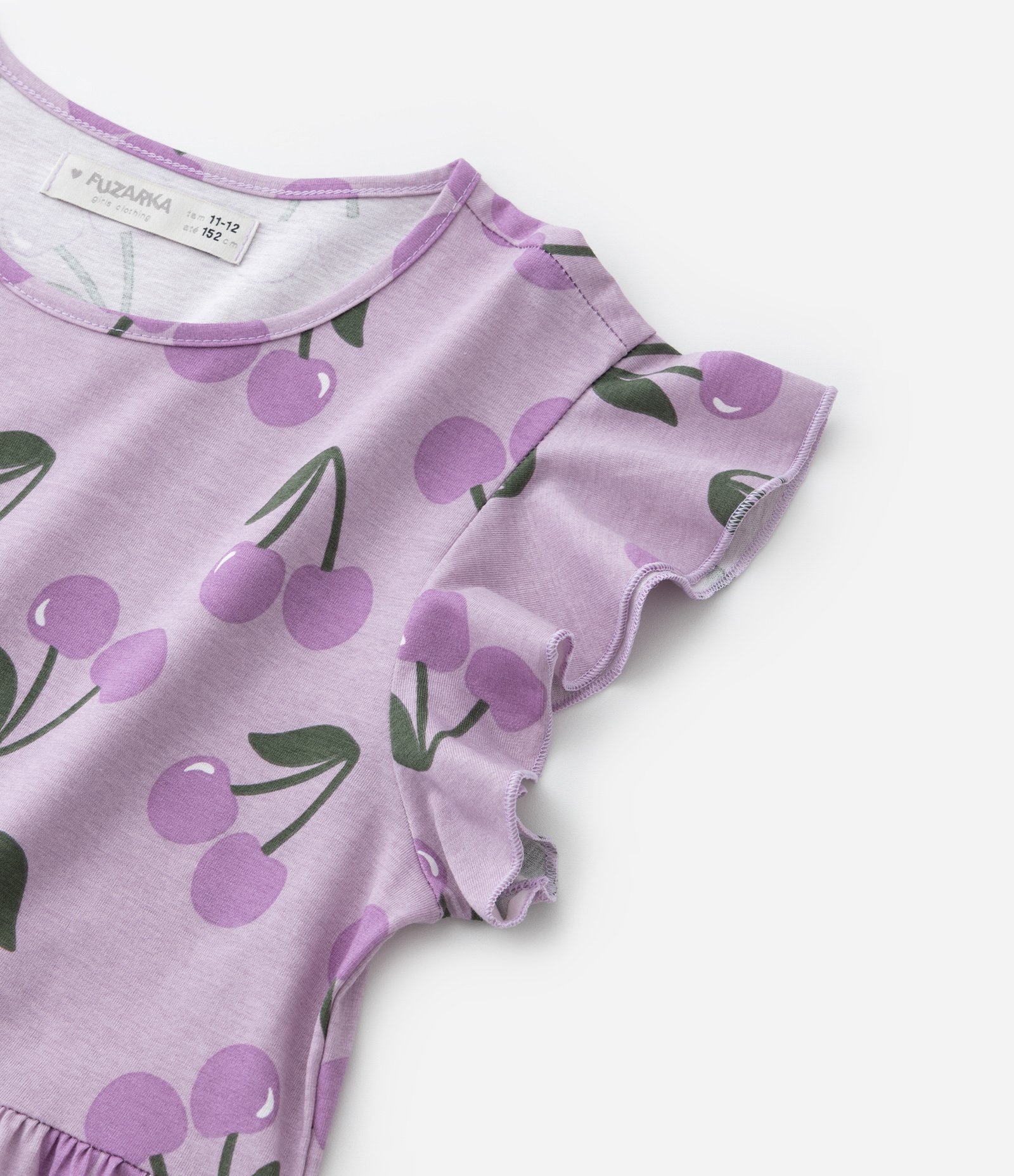 Vestido Infantil com Estampa de Cerejas e Babadinho - Tam 5 a 14 anos Roxo 5