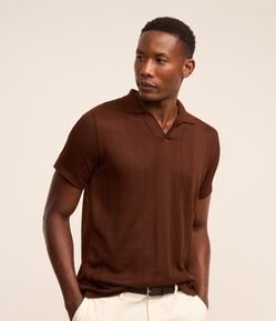 Camisa Polo com Textura Vertical