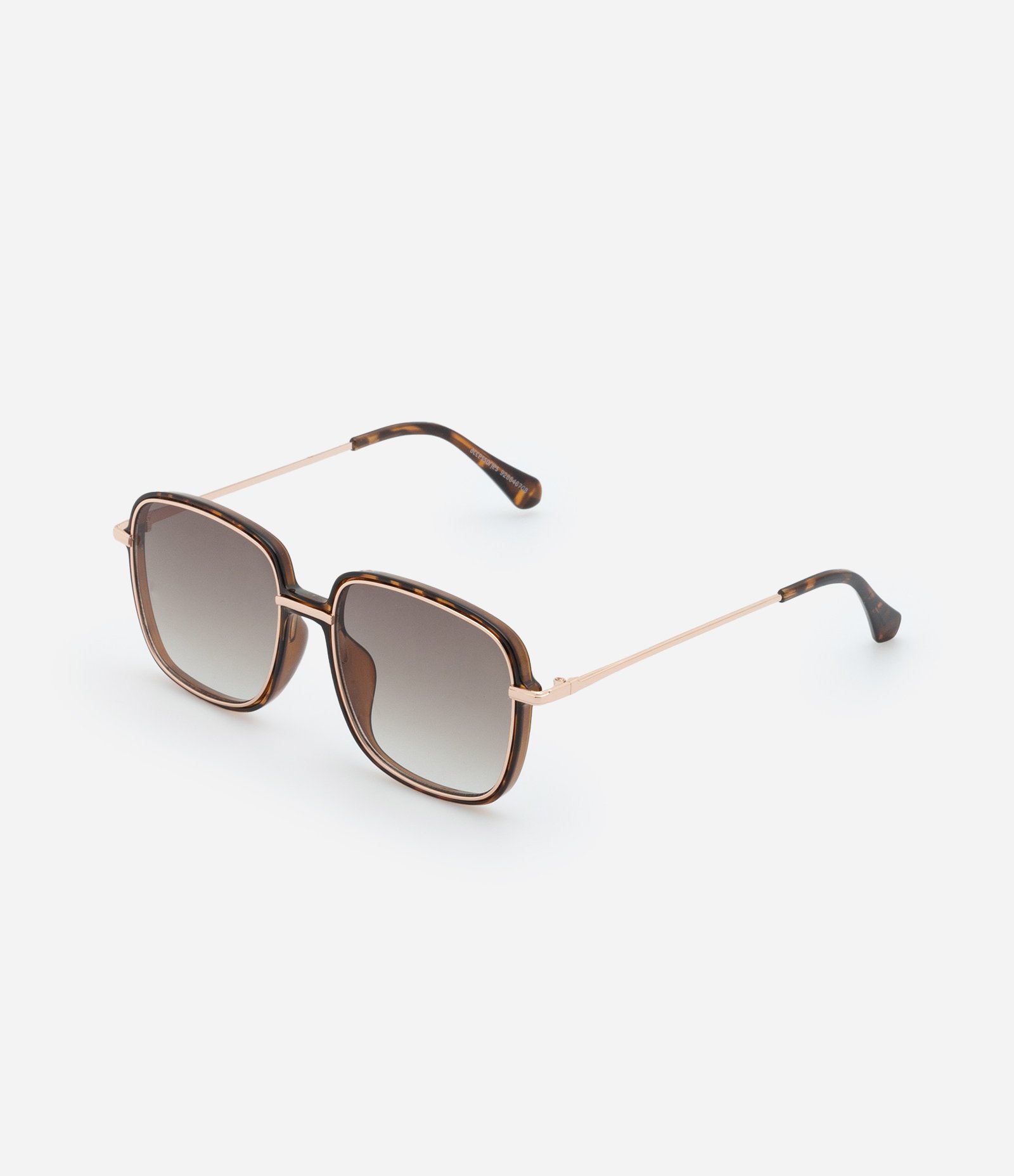 Óculos Quadrado em Metal com Haste Detalhe Estampa Tartaruga Marrom/ Dourado 2