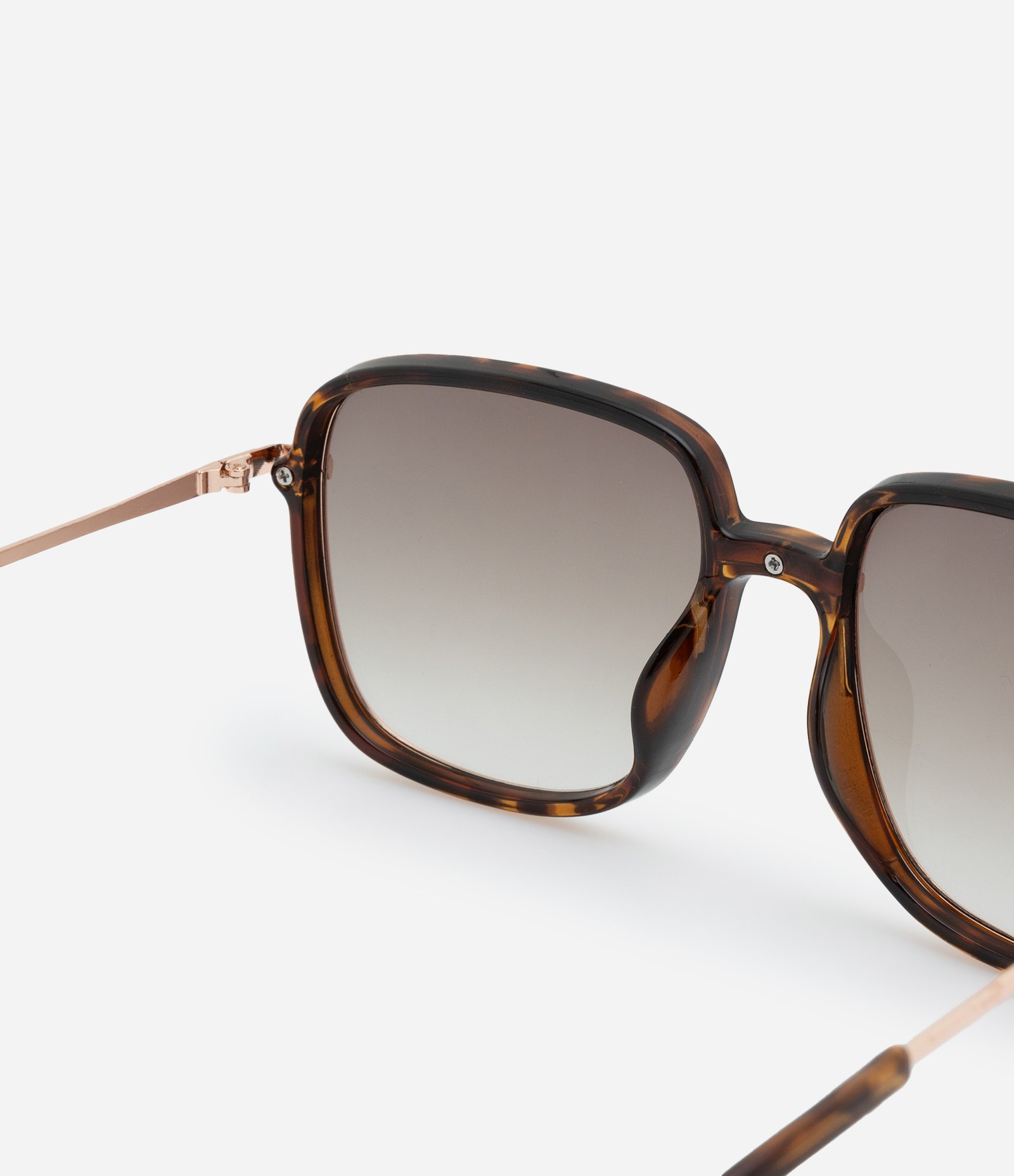 Óculos Quadrado em Metal com Haste Detalhe Estampa Tartaruga Marrom/ Dourado 4