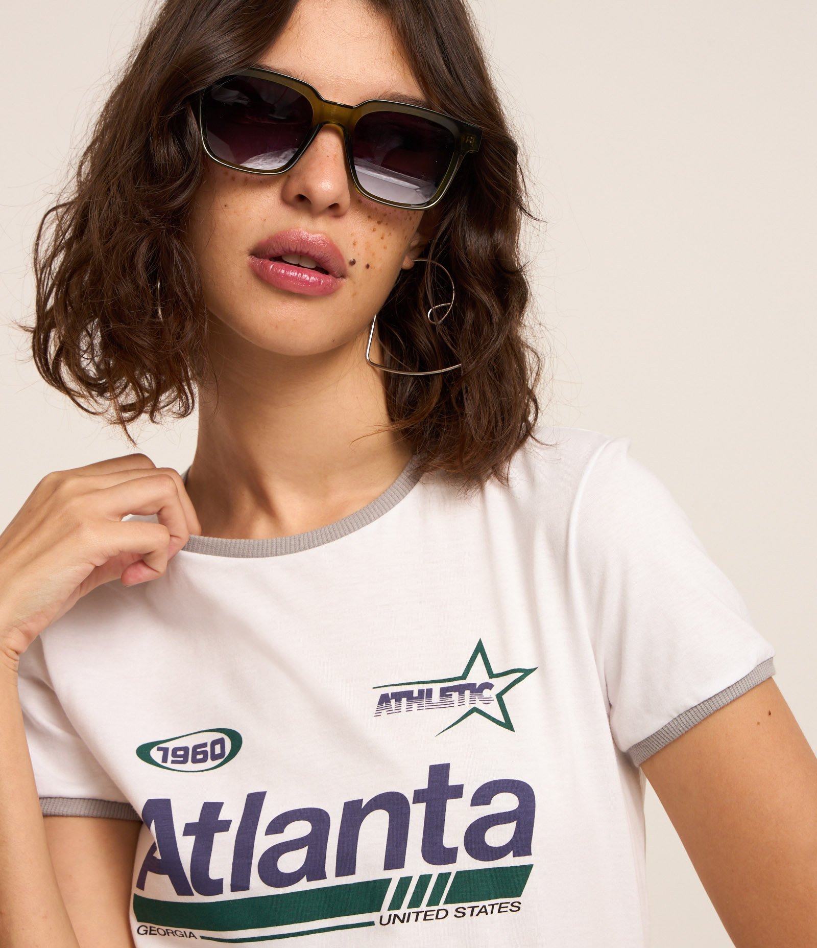 Blusa Baby Look em Algodão com Estampa Atlanta Branco 1