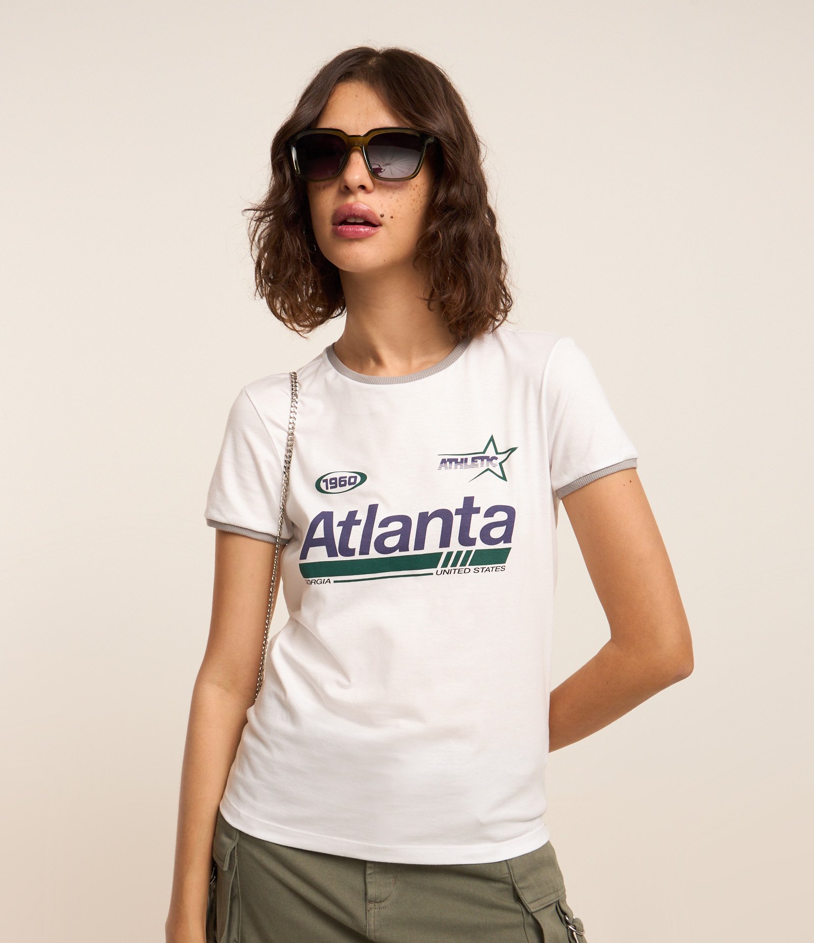 Blusa Baby Look em Algodão com Estampa Atlanta Branco 3