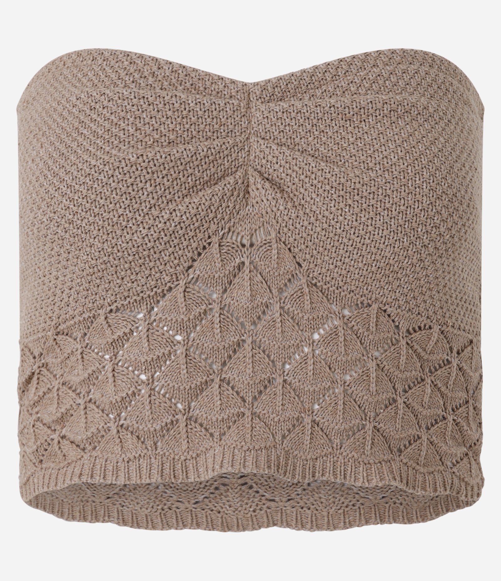 Blusa Cropped em Tricô e Barra Trabalhada Bege 4