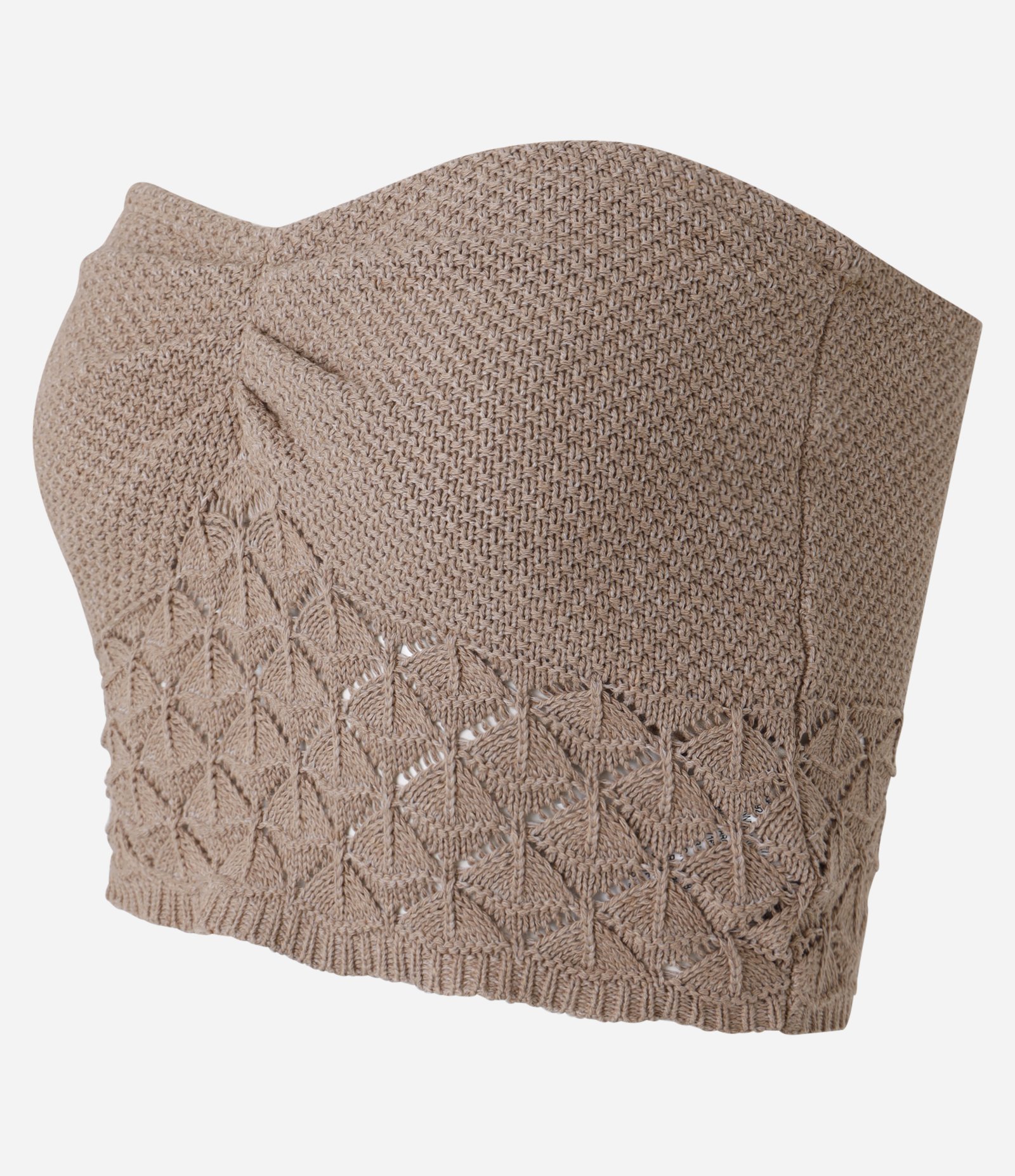 Blusa Cropped em Tricô e Barra Trabalhada Bege 5