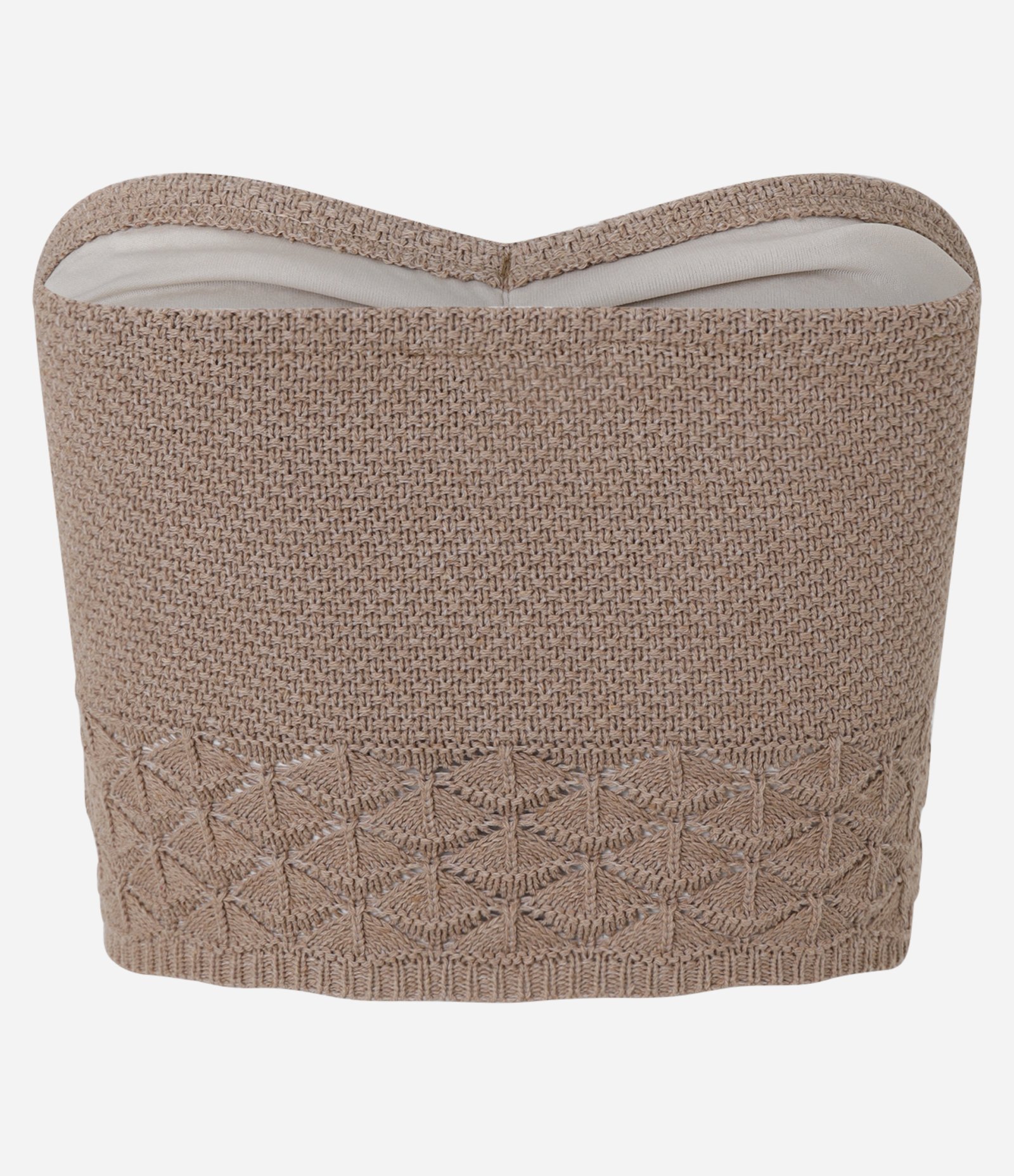 Blusa Cropped em Tricô e Barra Trabalhada Bege 6