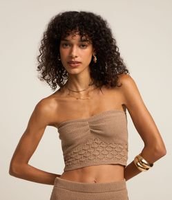 Blusa Cropped em Tricô e Barra Trabalhada