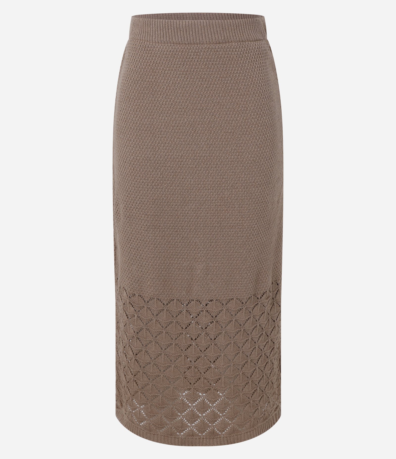 Saia Reta Midi em Tricô com Barra Efeito Crochê Marrom 6