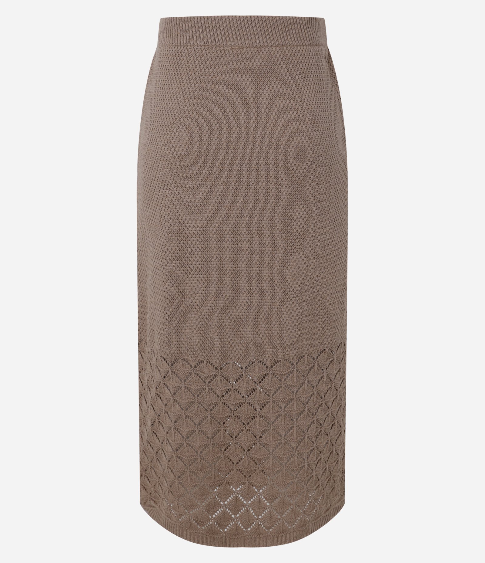 Saia Reta Midi em Tricô com Barra Efeito Crochê Marrom 8