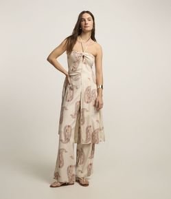 Calça Pantalona em Linho com Cós Elástico