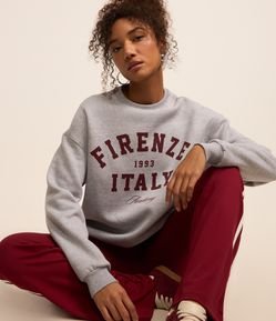 Blusão em Moletom com Forro Fleece e Estampa Firenze Italy