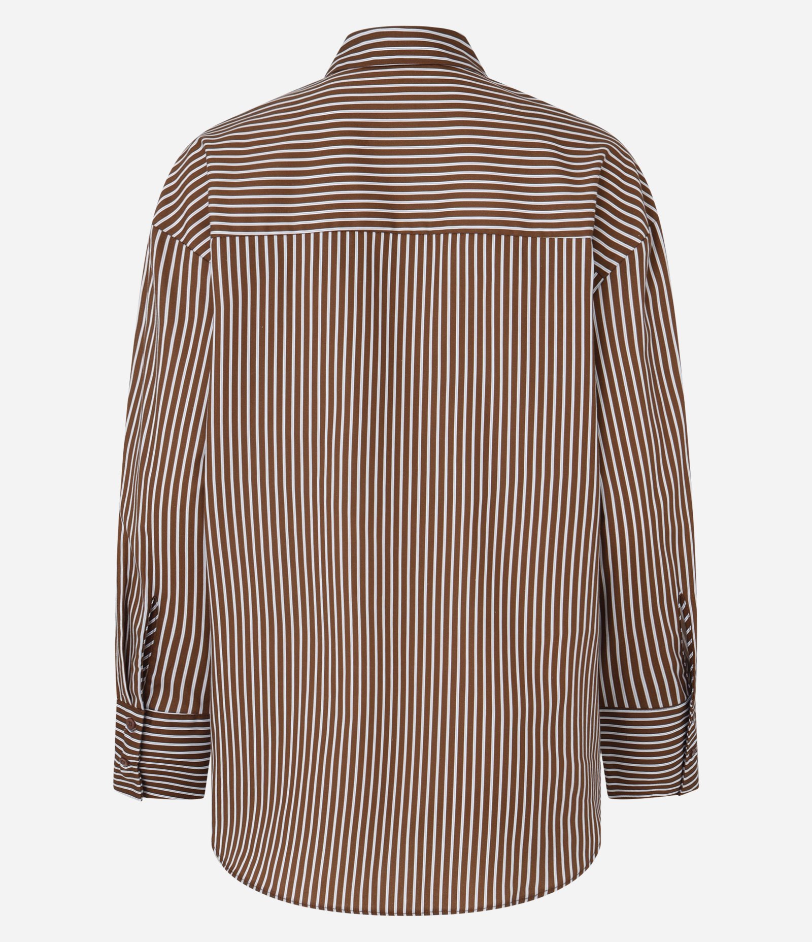 Camisa Oversized em Tricoline com Bolso e Listras Fio Tinto Marrom 2