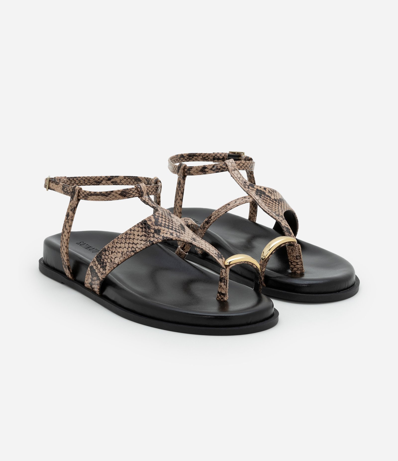 Rasteira com Tiras Assimétricas e Dedeira com Detalhe de Metal Marrom/Preto 2