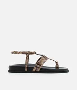 Rasteira com Tiras Assimétricas e Dedeira com Detalhe de Metal