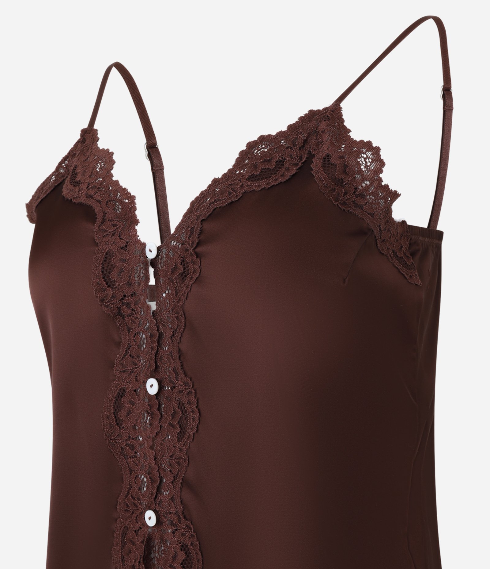 Pijama Short Doll Alcinha em Cetim com Rendinha e Botões Brown Stone 6