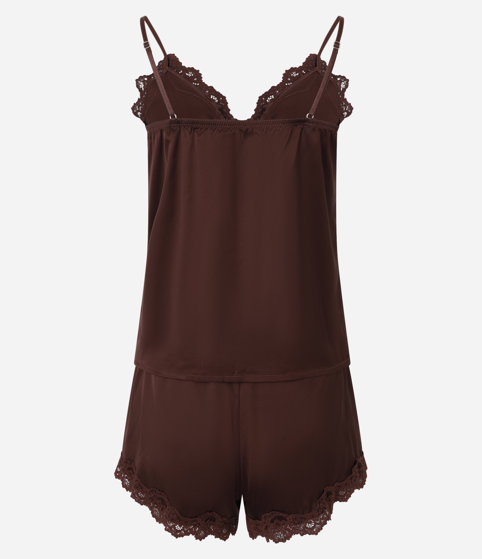Pijama Short Doll Alcinha em Cetim com Rendinha e Botões Brown Stone 7